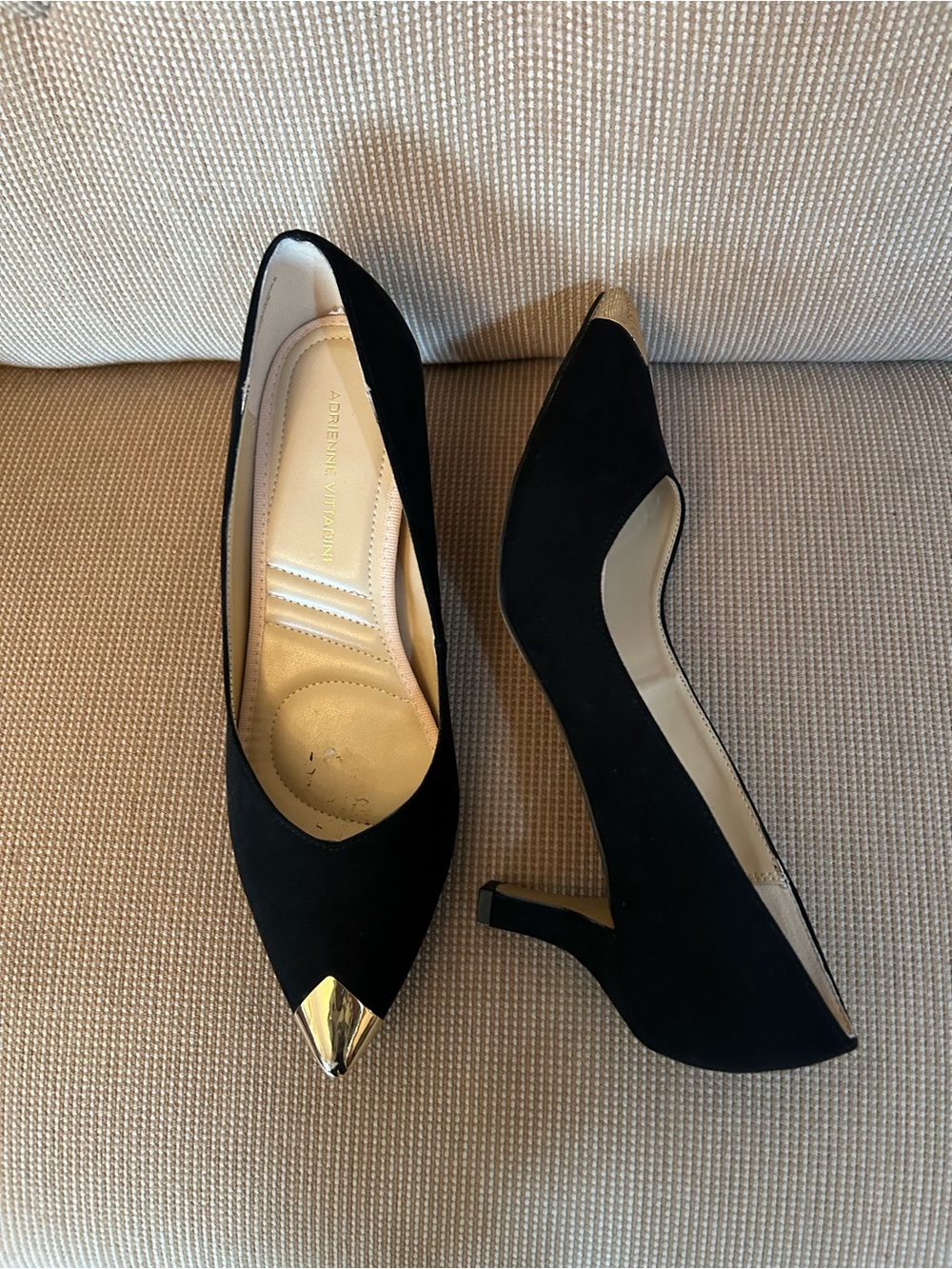 Adrienne Vittadini Black Pumps with Gold Pointed Toe